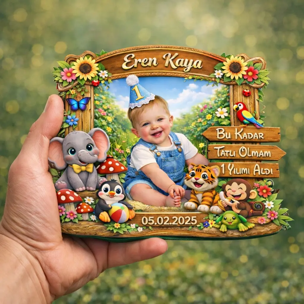 Safari Temalı Kişiye Özel Ahşap UV Baskı Magnet