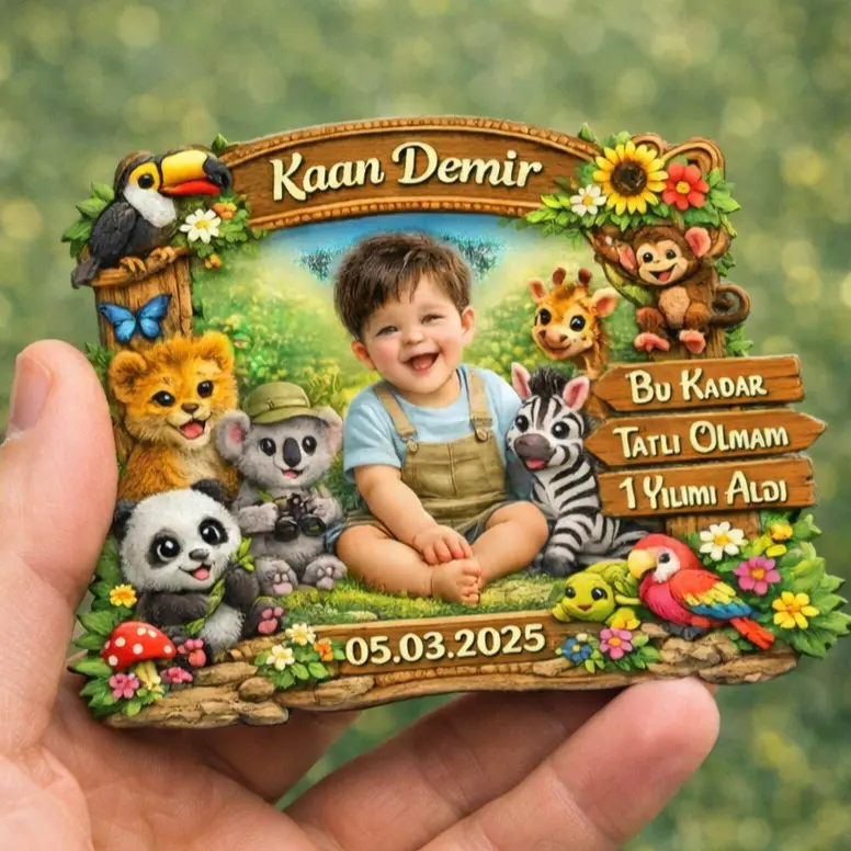 Safari Temalı Kişiye Özel Ahşap UV Baskı Magnet (3mm)